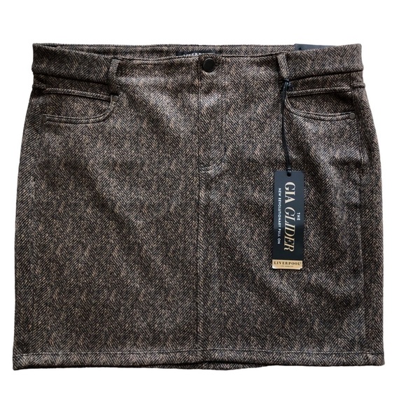 Liverpool Los Angeles Gia Glyder Herringbone Pull On Pencil Skirt Brown Plus 14W - Picture 3 of 11